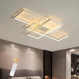 Jaycomey Ceiling Light Dimmable LED Chandelier with Remote Control,Modern 50W 3-Layer Square Ceiling Lamp Acrylic Flush Mount Ceiling Lights Fixtures for Bedroom Dining Living Room Kitchen(White)