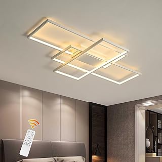 Jaycomey Ceiling Light Dimmable LED Chandelier with Remote Control,Modern 50W 3-Layer Square Ceiling Lamp Acrylic Flush Mount Ceiling Lights Fixtures for Bedroom Dining Living Room Kitchen(White)