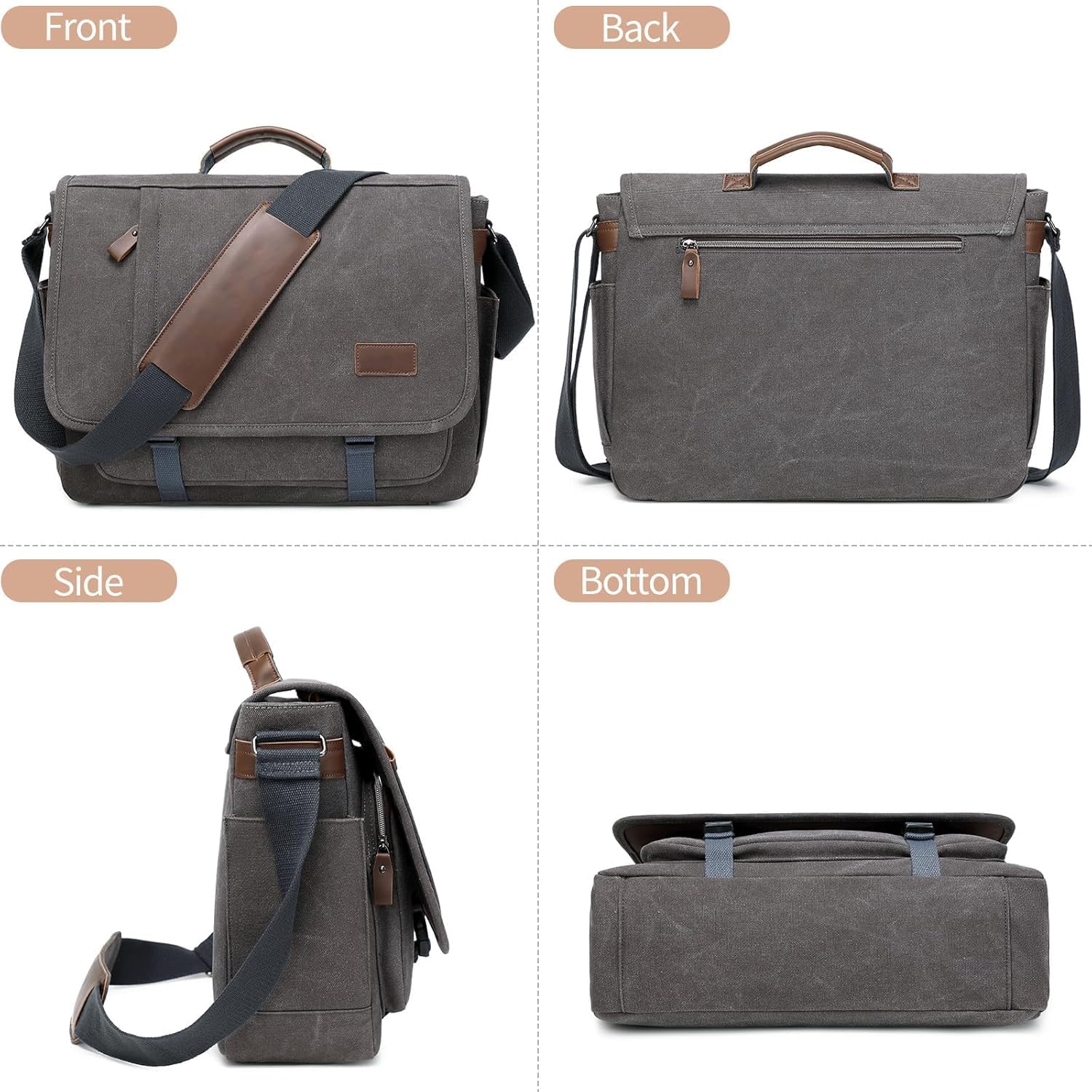 Canvas Messenger Bag for Men Waterproof Business Bags for Men Vintage Canvas Laptop Bag - Image 7