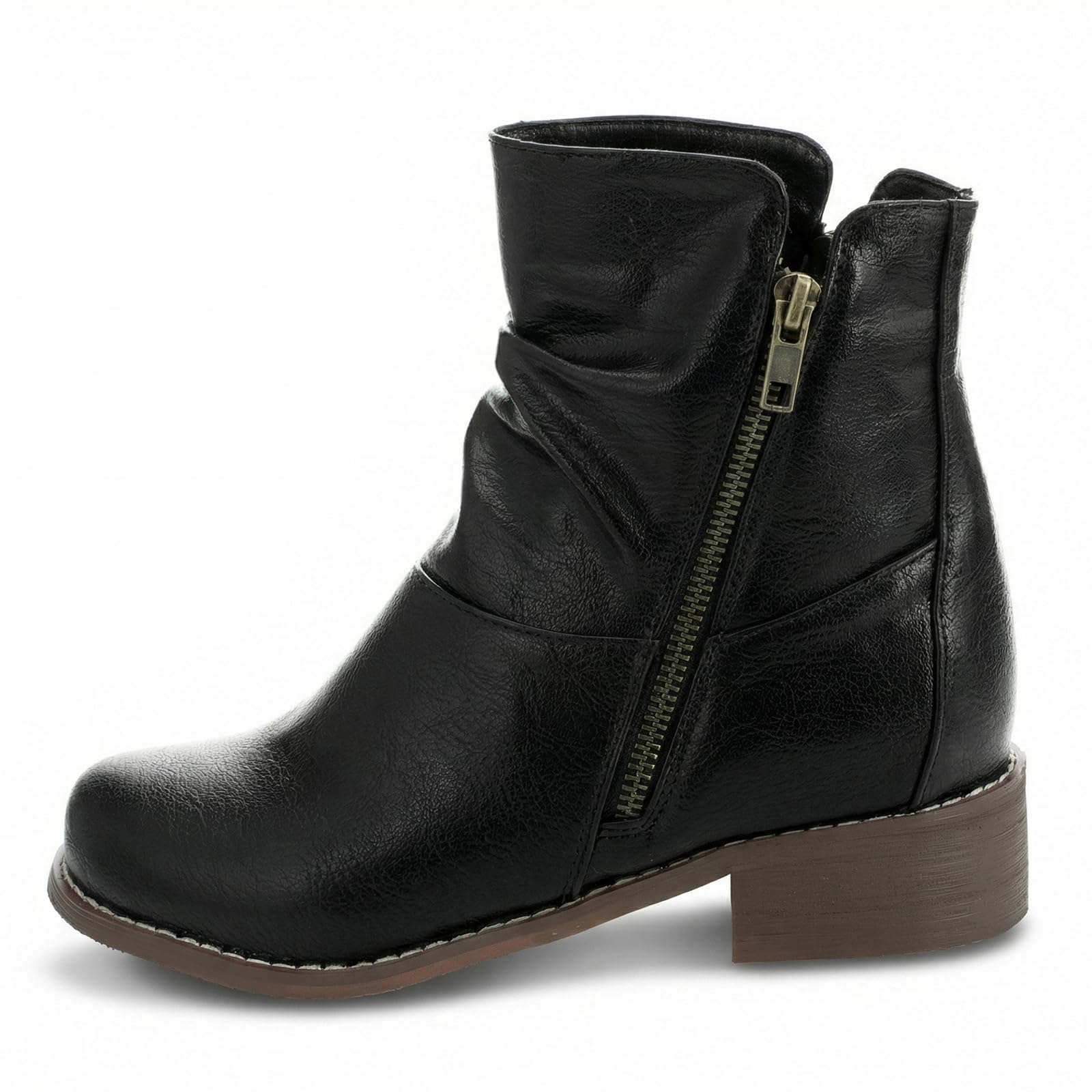 Botines Moto Vintage Mujer Puntera Redonda Tacón Bloque Bajo Cierre