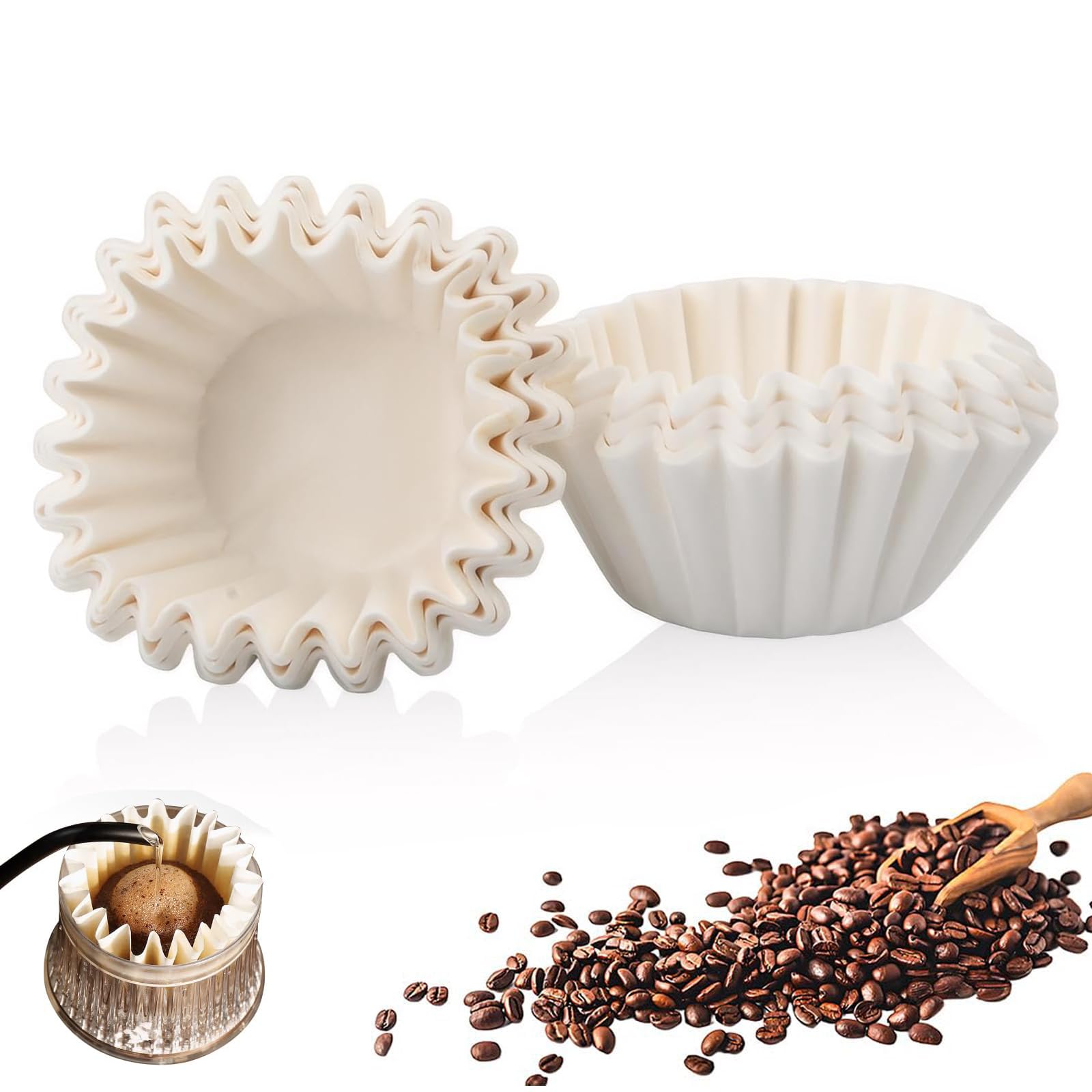 100pcs 45/155mm Coffee Paper Filter Basket Filter for Coffee American Coffee Filter Disposable Filter Paper Set for Home, Restaurant, Office