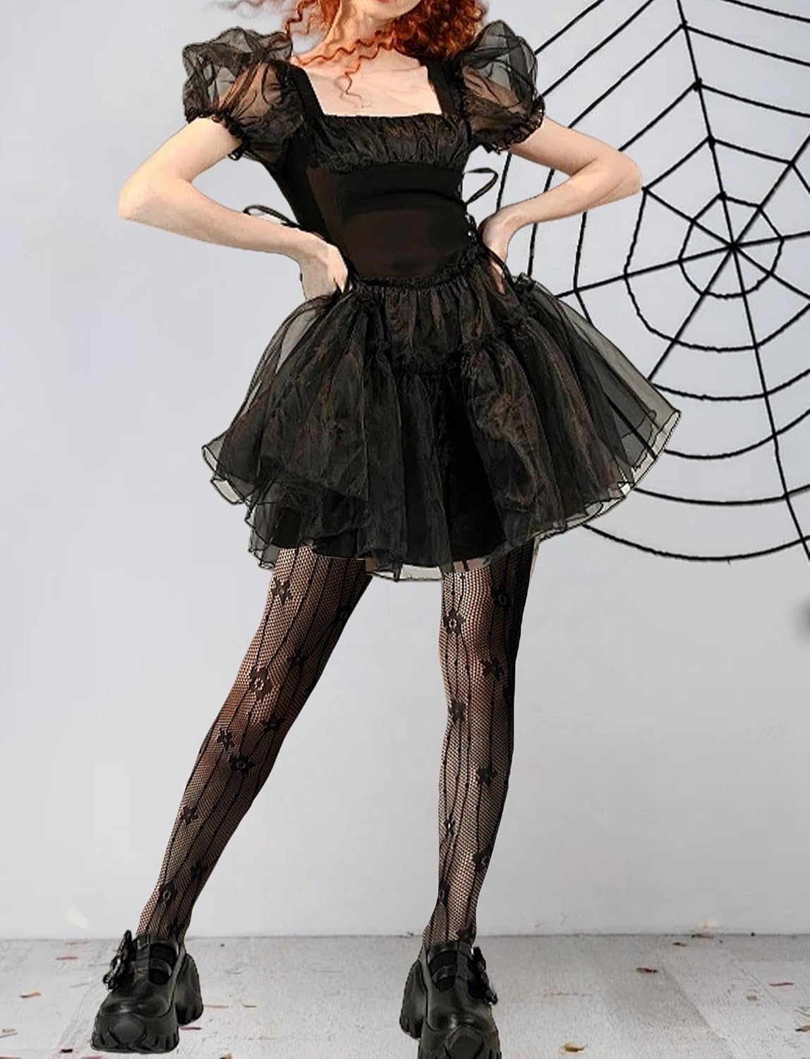 SEAUR Women Fishnet Stocking 3 Pairs Patterned Halloween Stocking Funky Spider Web Tights Stretch Lace Floral Pantyhose