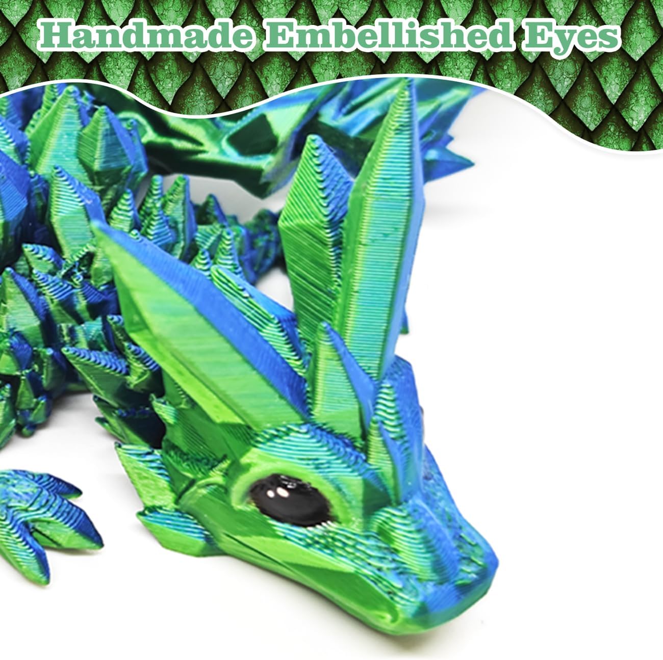 Mini 3D Printed Dragon,Small 3D Printed Dragon Table Flexible Wing Articulated Crystal Decors Dragon Fidget Toys Home Office Decoration, Laser Green
