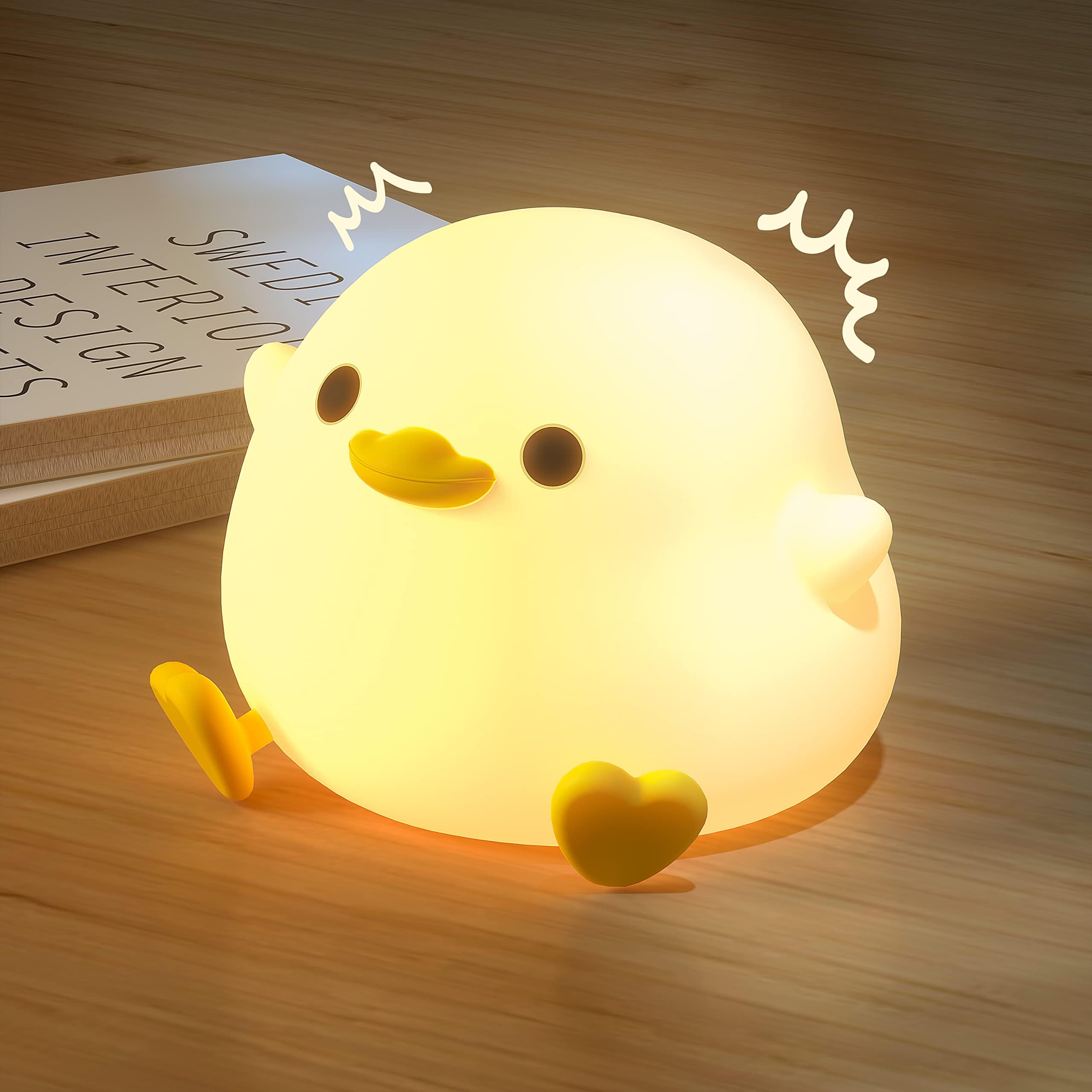 - UNEEDE LED Cute Bean Duck Night Light, Dodo Duck Silicone Nursery Night Light Rechargeable Table Lamp Bedside Lamp With Touch Sensor For Bedrooms, Living Room, White