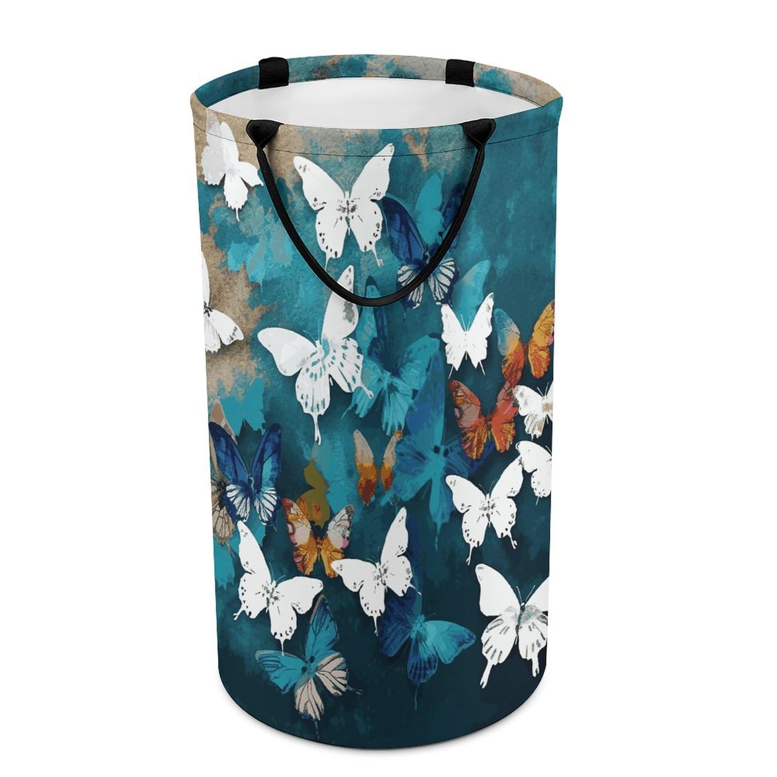 Grand panier à linge motif papillons blancs élégant haute qualité
