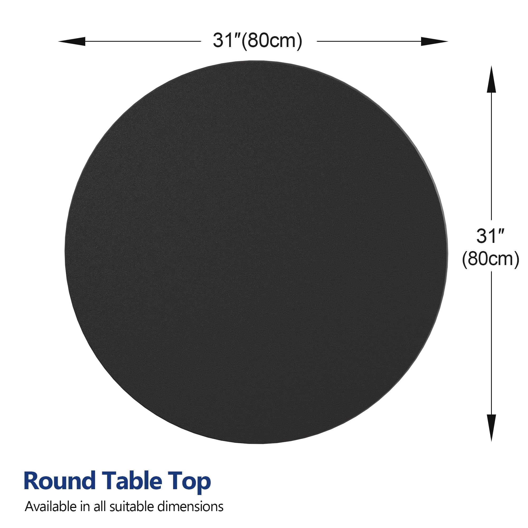Black Round Sintered Stone Table Top, Ceramics Dining Tabletop, Replacement Cover Marble for Indoor/Outdoor Coffee Table Patio Table, Heat-Resistant and Scratch-Resistant Design, 31.5