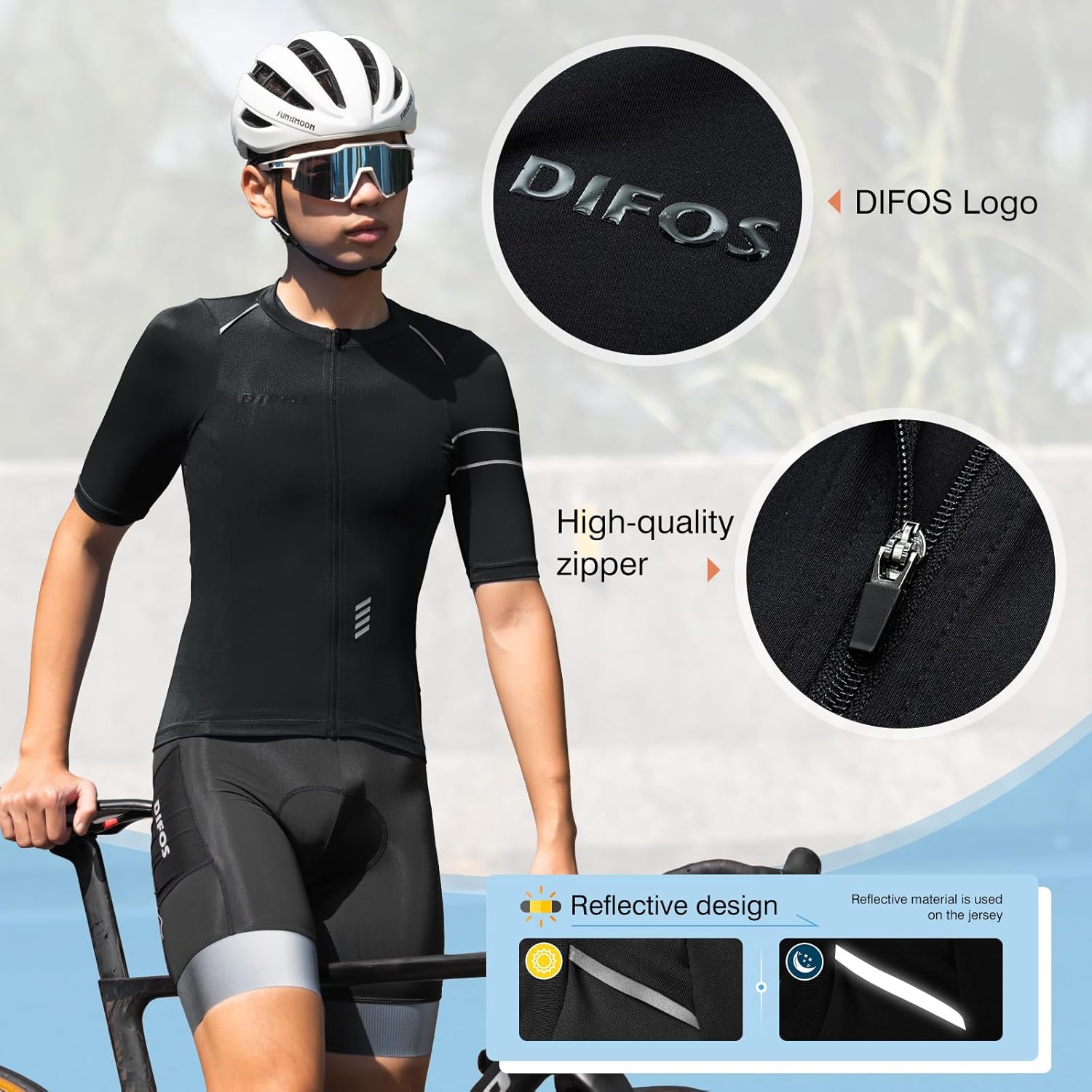 Men's Cycling Jersey Short Sleeve UV Sun Protection UPF 50+ Reflective Full Zipper Bike Jersey Shirts with Pockets - Image 4