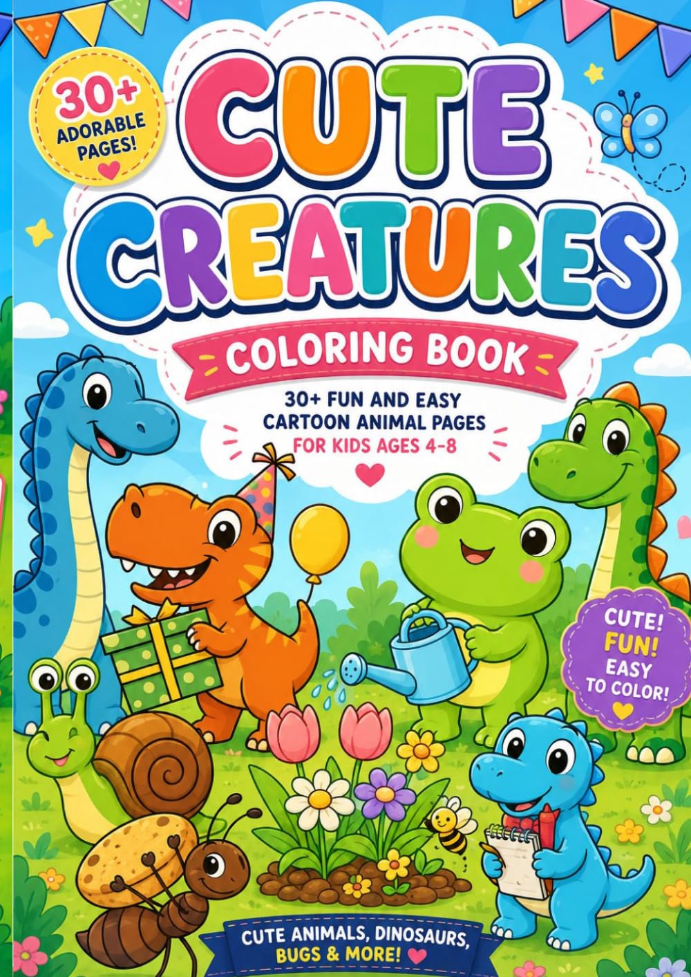 cute creatures colouring book: 30+ fun and easy cartoon animal pages