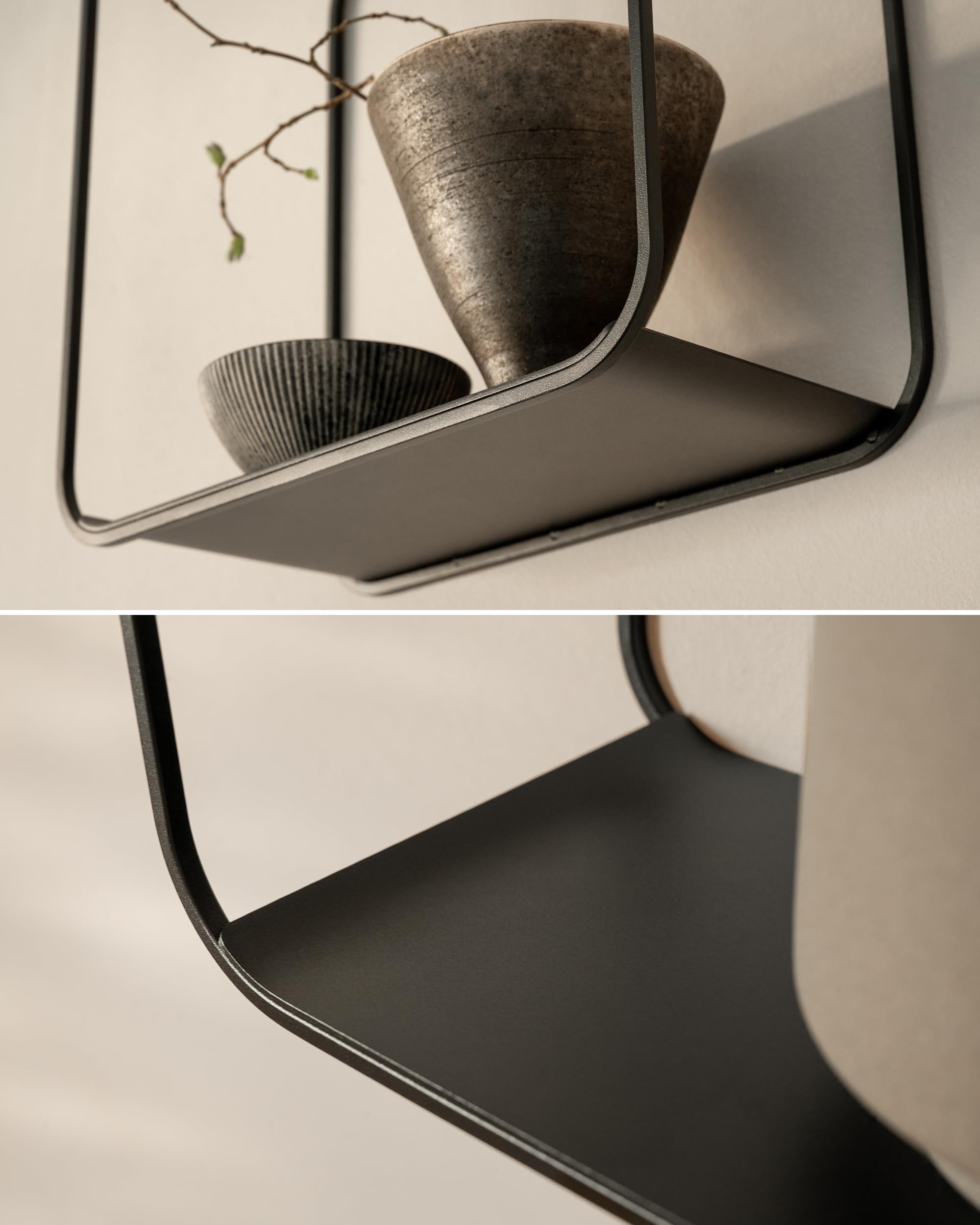 Kazai. Set Mensole da Muro 'Noora' | 3 Mensole Sospese in Metallo Design | Mensola Decorativa da Parete e Portaoggetti per Soggiorno, Ingresso, Cucina o Camera da Letto | Nero