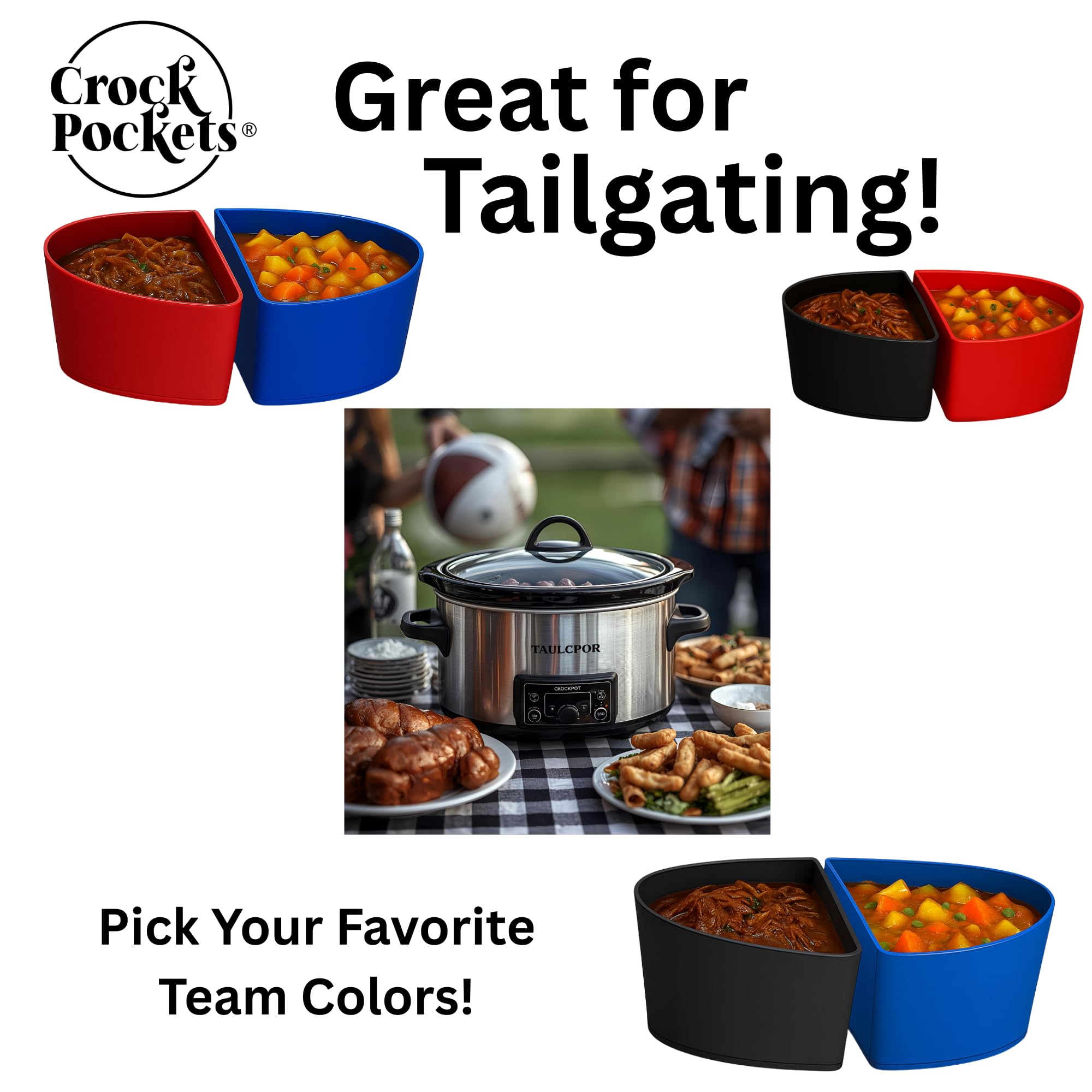 CrockPockets® Reusable Silicone Slow Cooker Dividers – 6Qt Divider Set (2-Pack), Non-Stick, Leak-Resistant, BPA-Free, Dishwasher Safe + Free Digital Cookbook!