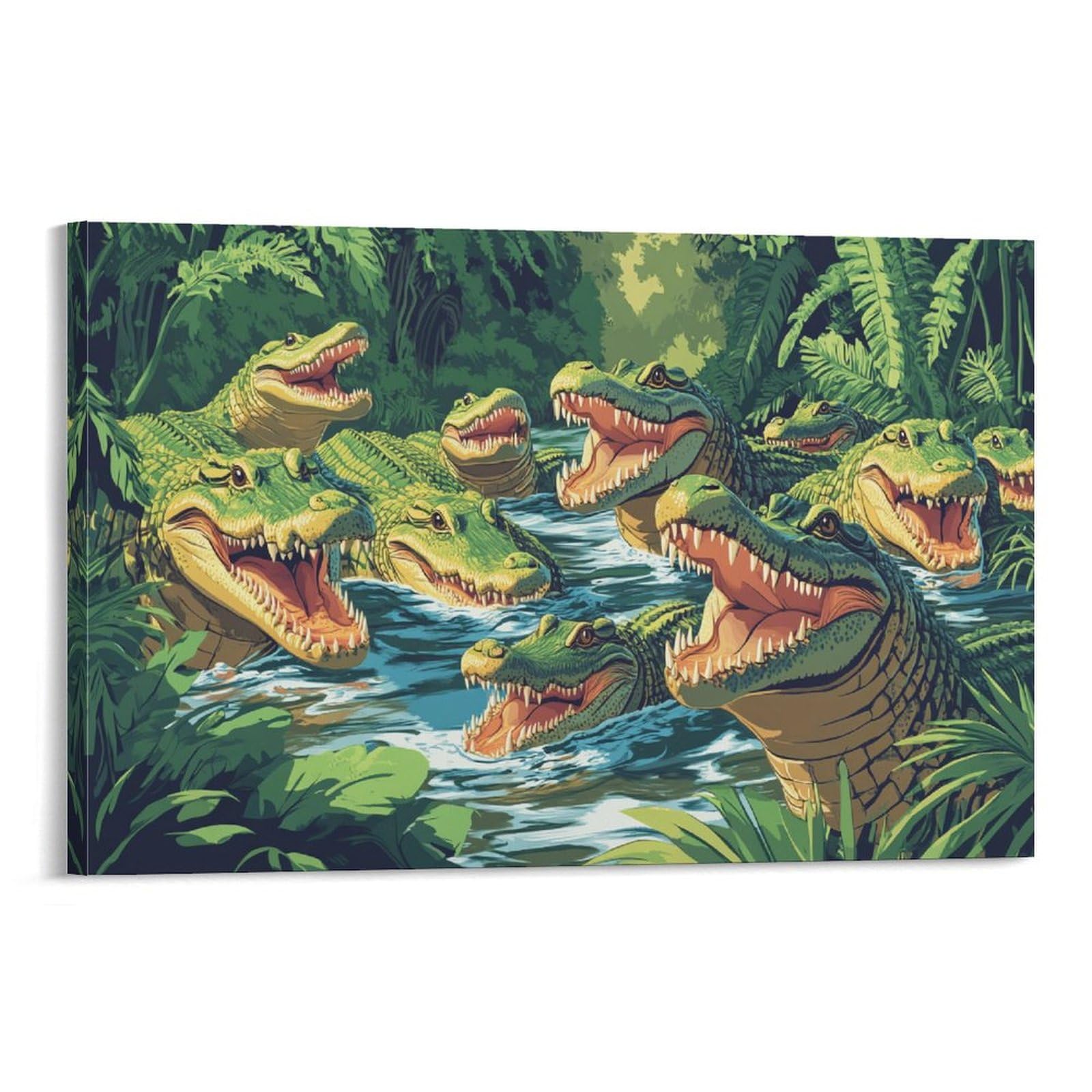 YYVKPMLXC Prints Wall Art Crocodile for Wall Canvas Prints Jungle Waters Print Artwork Modern Stretched Decor by Paintings Ready To Hang for Home Decor 16x24inch(40x60cm)