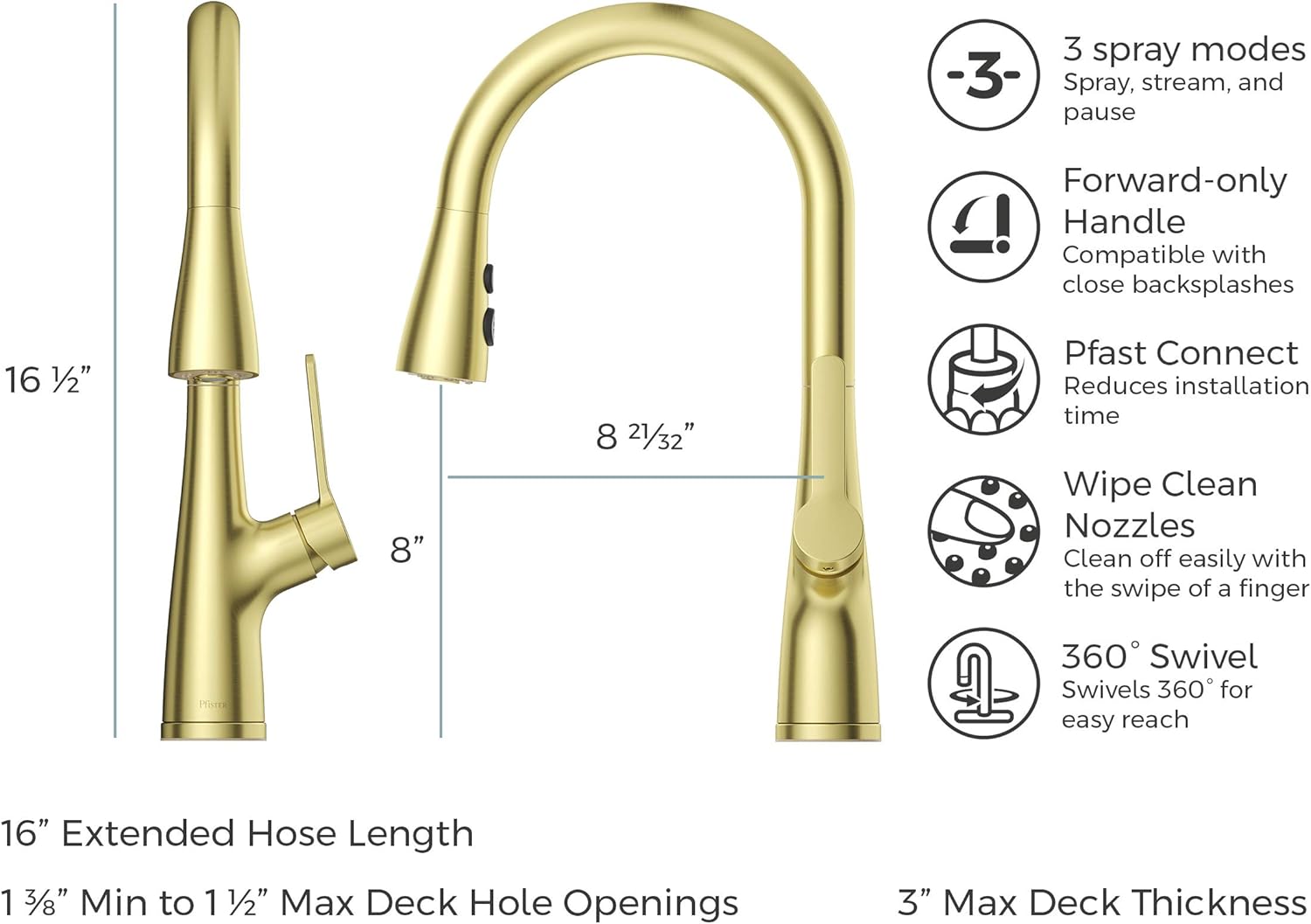 Pfister LG529-NEBG Neera Pull Down Kitchen Faucet, Brushed Gold