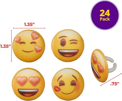 DecoPac Emoji Heart Cupcake Rings, 24 Cupcake Decorations Featuring Emoji Faces, Cupcake Toppers, Food Safe For Birthdays, Celebrations, Valentine's, Anniversary, Wedding 24 Pack