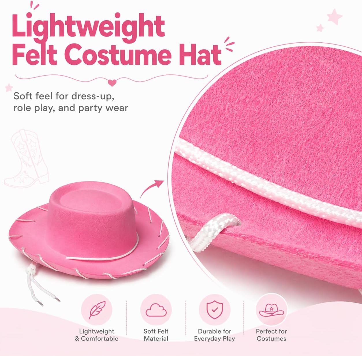 GiftExpress CHILD Felt Pink Western Cowgirl Cowboy Hat - Dressup Country & Rodeo Play Costume - KID Size Pink
