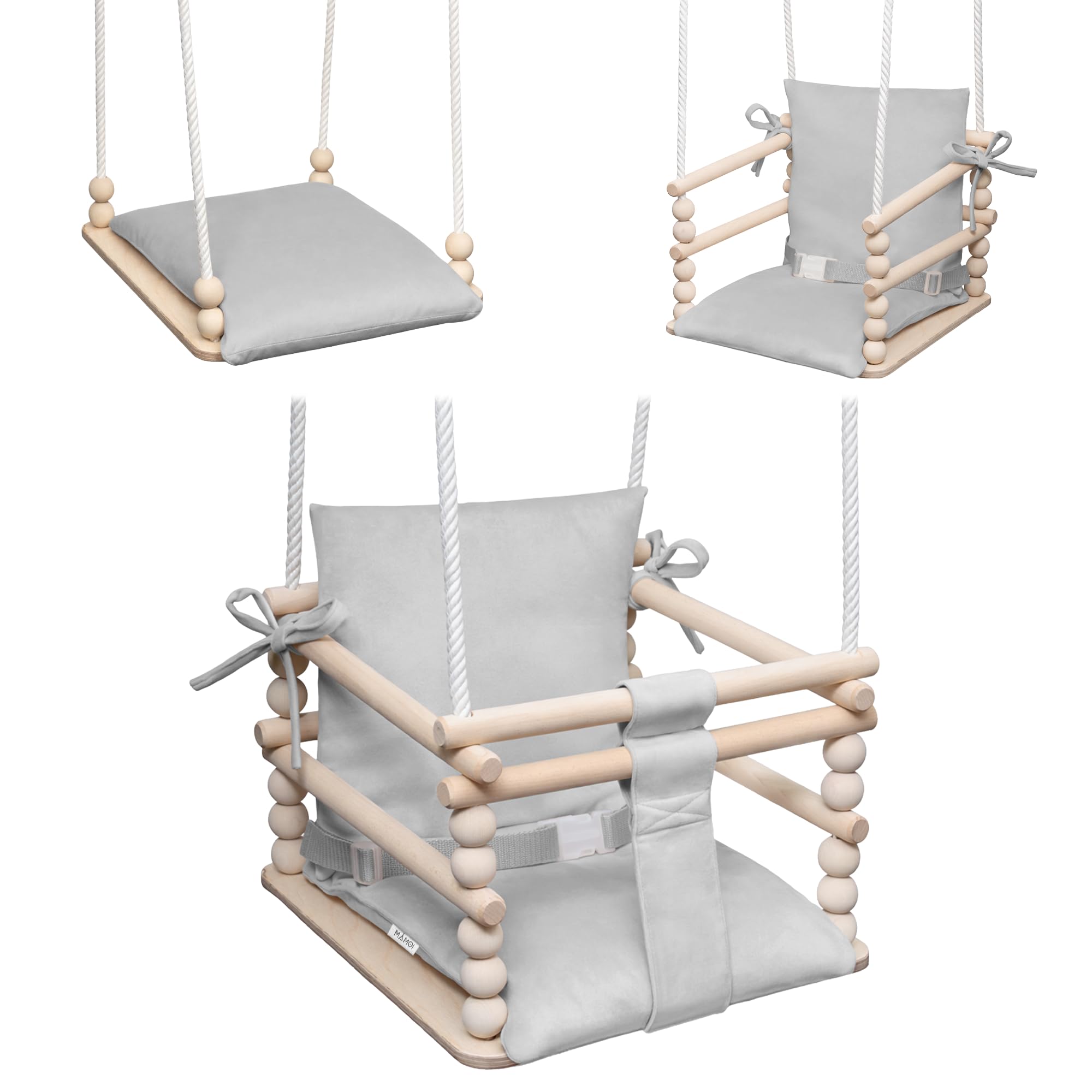 MAMOI altalena per bambini 3 in 1 con cintura di sicurezza, altezza regolabile, altalena da casa, struttura stabile, montaggio facile, altalena da interno per bambini