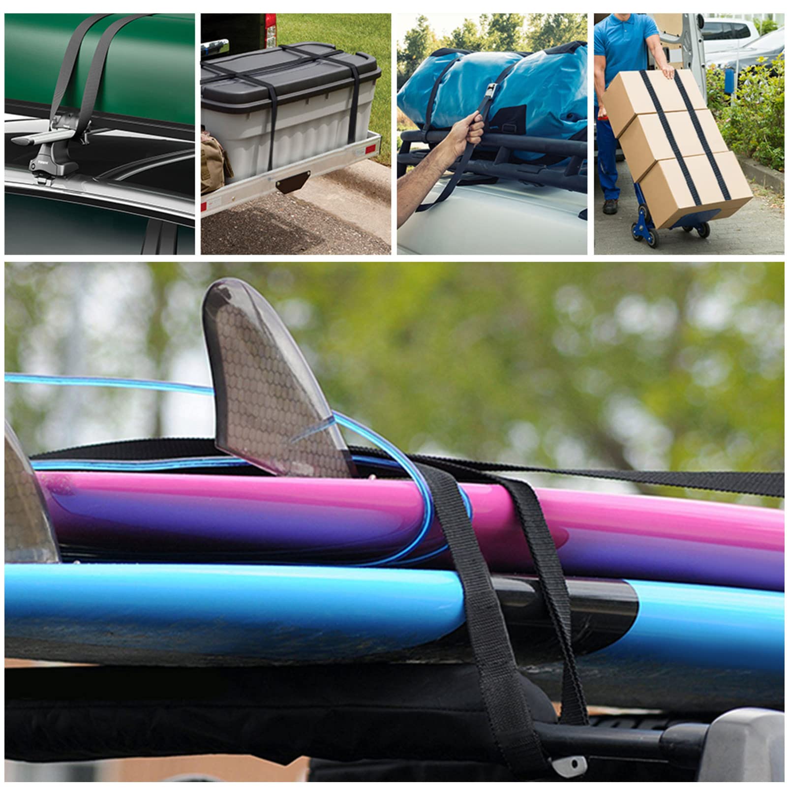 Hang 11 Barres de toit pour planche de surf – Porte-planche de surf rembourré doux pour voiture, boucles anti-rayures, s'adapte à la plupart des