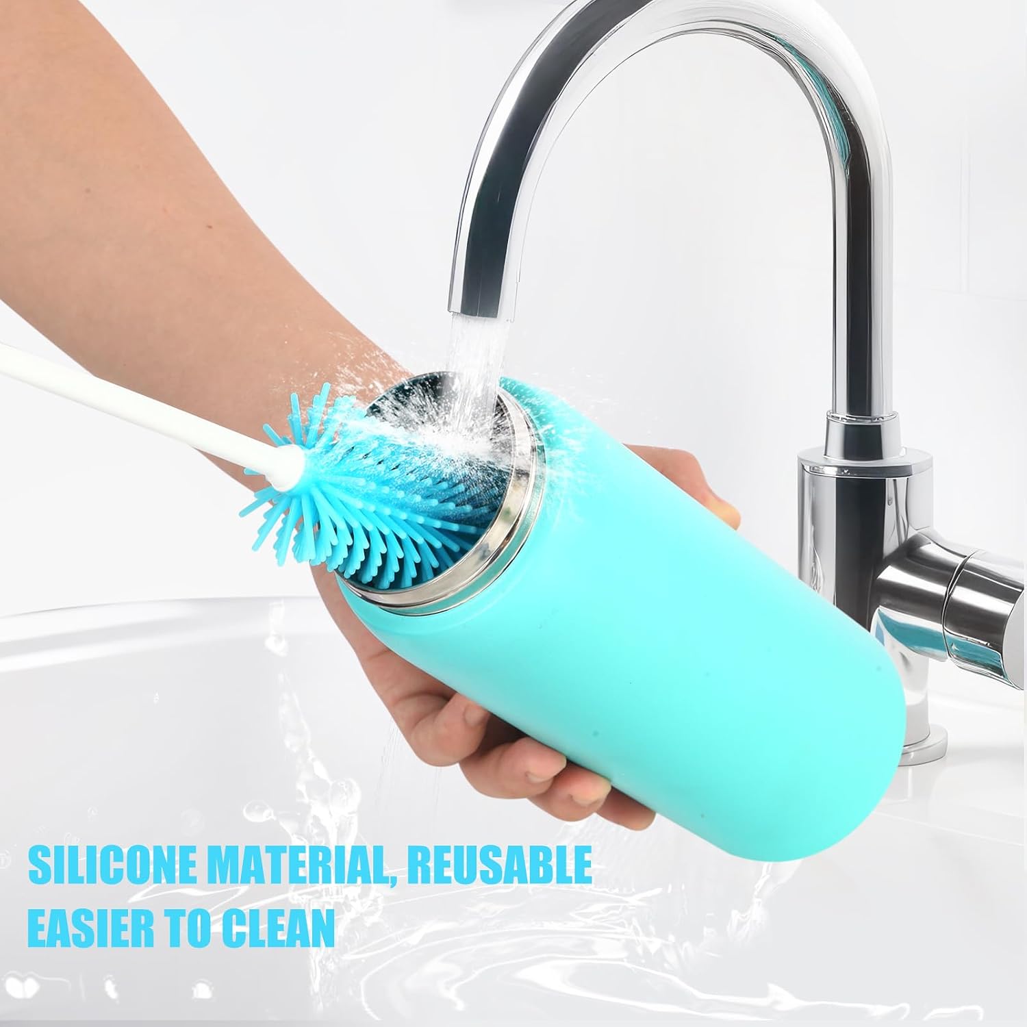 3-in-1 Water Bottle Cleaner Brush Set - Long Handle Silicone Brush, Straw Cleaner & Lid Brush For Owala, Stanley Cups