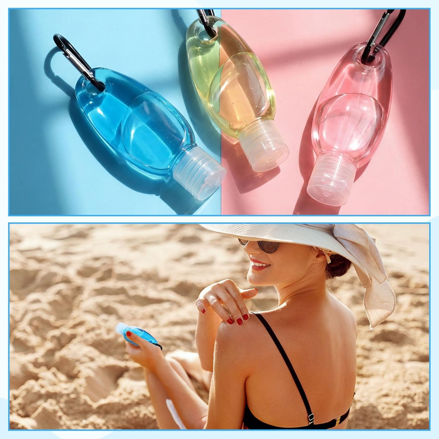 Yalikop 100 Pcs Traveling Bottles with Keychain 1oz Clear Plastic Keychain Bottle Leakproof Refillable Empty Keyring Container Liquid Packing Container Portable Bottle with Clear Lid for Liquid Cream