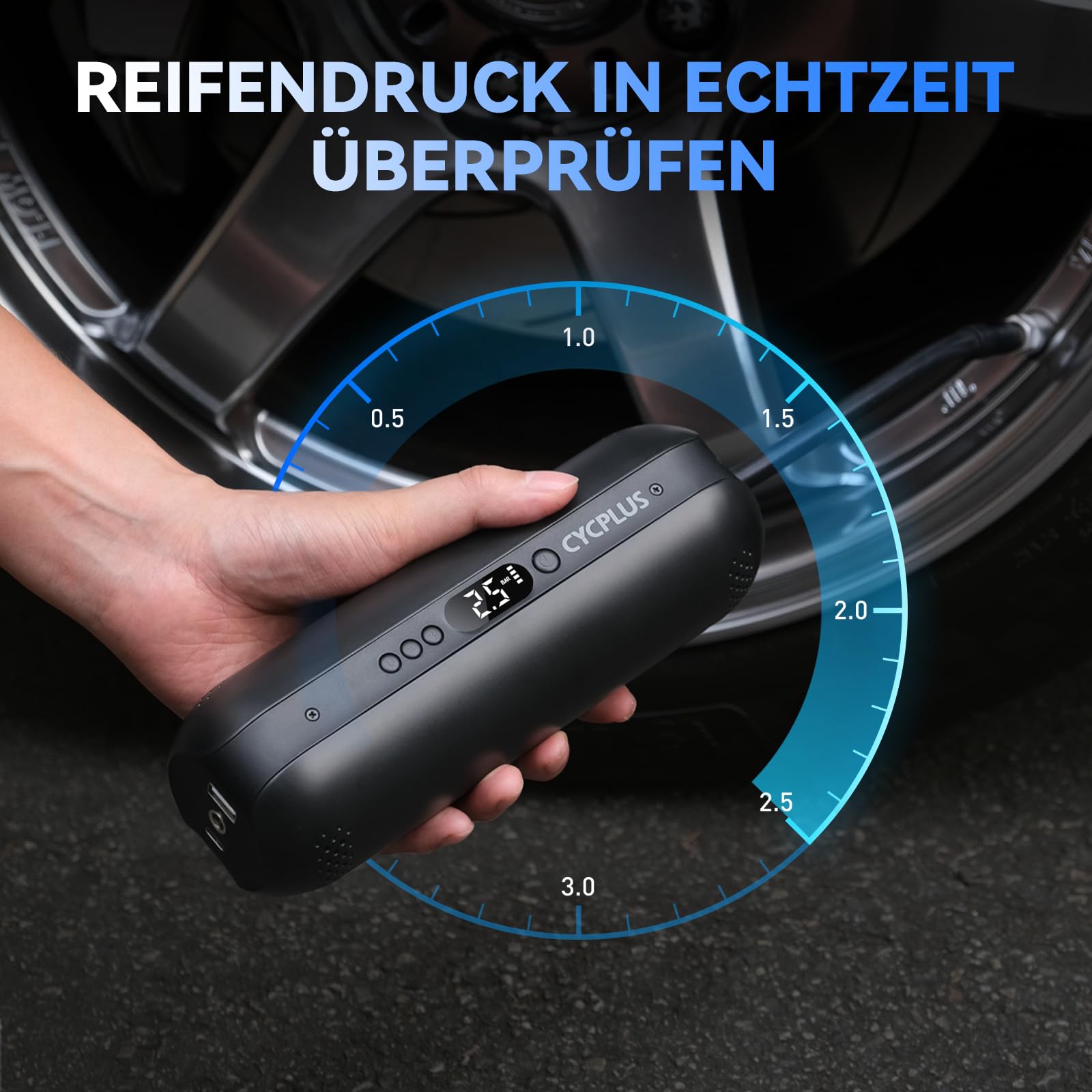 CYCPLUS Luftpumpe, 12V DC/AC 2-in-1, Max 150PSI Automatische Abschaltung Elektrischer Kompressor Tragbar Fahrradpumpe