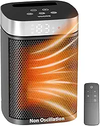 Aquecedor de ambiente portátil pequeno para uso interno - Aquecedor elétrico VOCRS 1500W PTC com termostato, controle remoto, temporizador 12H, modo ecológico e ventilador, aquecimento rápido e seguro