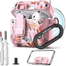 wenew Compatible with AirPods 4th Generation Case Cover with Phone Stand, Cleaner, Clip, Compatible with Magsafe Charger, One-Click Pop Open Lock iPod 4th Case Pink 1, AirPods 4th