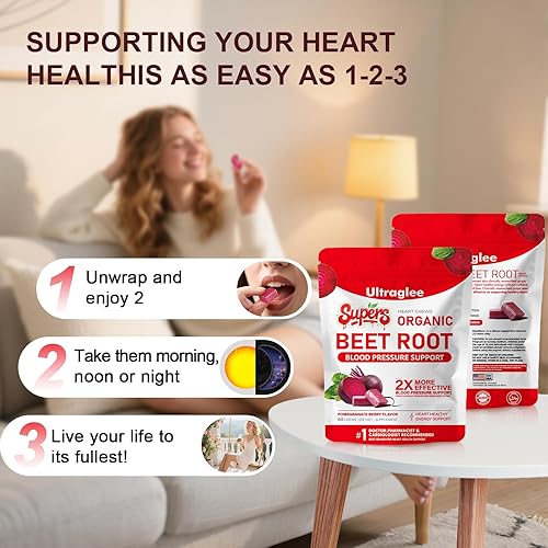 Miniatura 4 de Masticables de remolacha, corazón de súper remolacha, soporte de óxido nítrico, remolacha suave, masticables, extracto de semilla de uva y polvo de