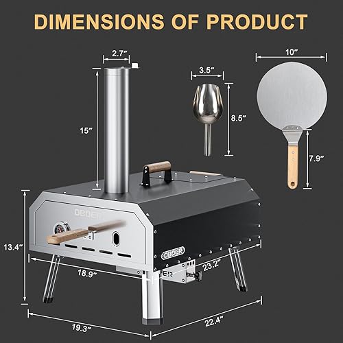 Miniatura 5 de ABORON Horno de pizza para exteriores, horno de pizza multicombustible giratorio de 16 pulgadas, horno de 3 capas de acero inoxidable, máquina de