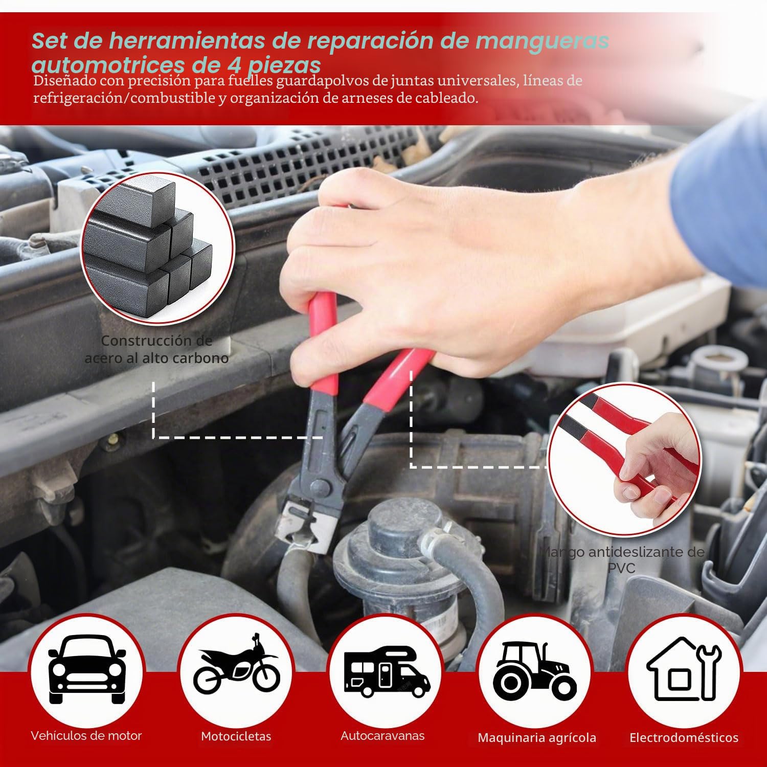 Juego de 4 Alicates Abrazaderas Coche Profesional con Alicate circlips Alicate Corte Alicates Tubos Acero Carbono Alta Resistencia para Abrazaderas Metalicas para Tubos Ferramentas Mecanica Auto