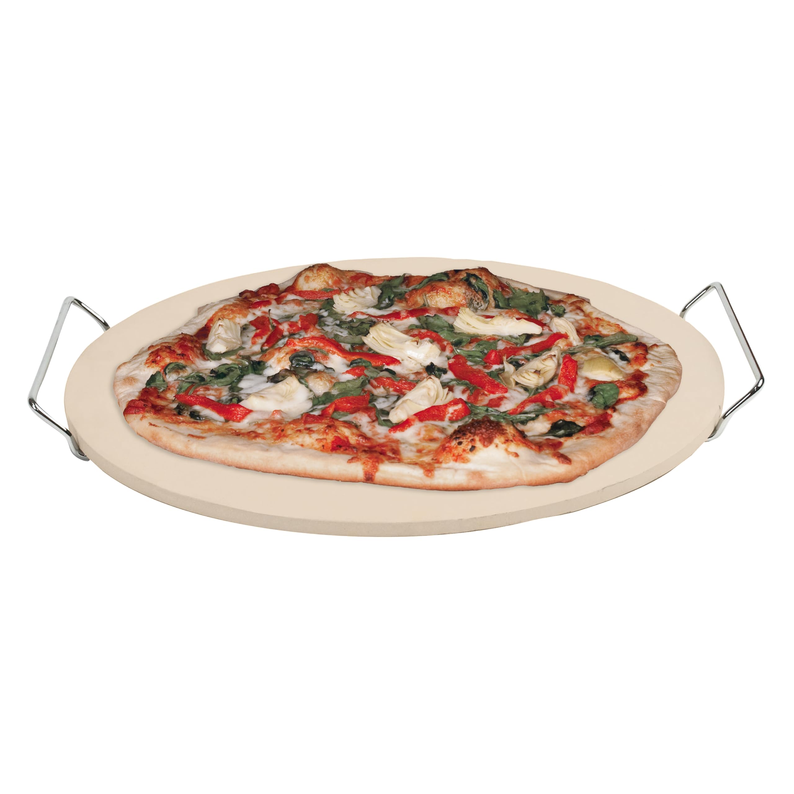 Pizzacraft 16” Ceramic Pizza Stone with Handles - Baking Stone for Crispy Crust & Even Cooking - Ideal for Homemade Pizza, Bread, Pastries, Reheating Goods - Beginner or Professional Baking (Round)