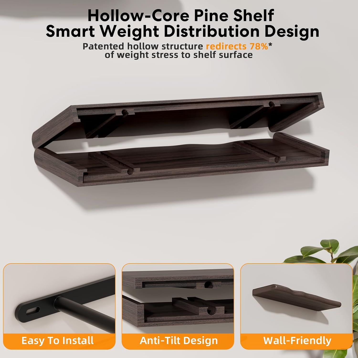 Organic Wavy Edge Floating Shelves,Hidden Brackets,2 Pack 24 in image 4