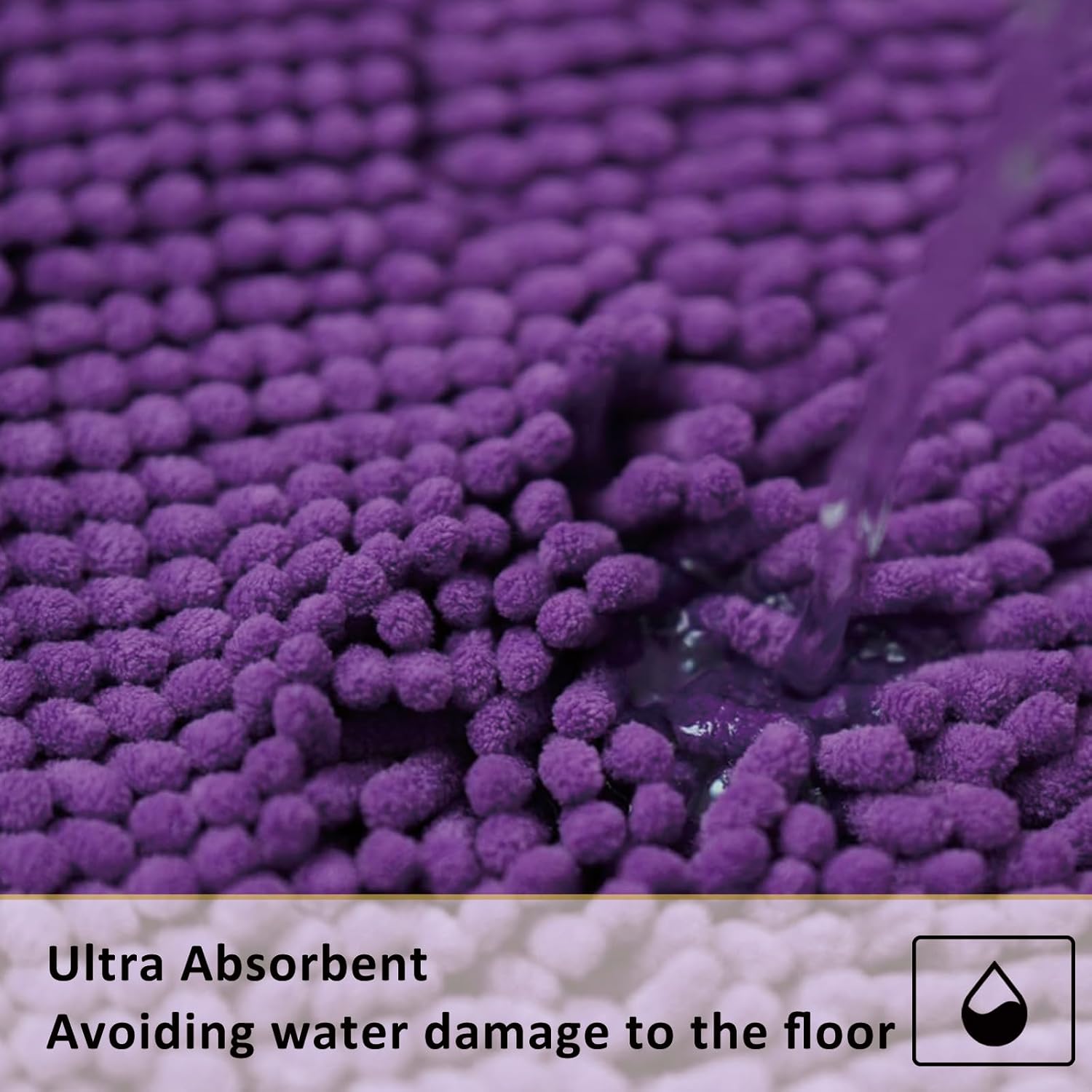 Bathroom Rugs Sets 3 Piece,Bath Mats for Bathroom Non Slip, Thick Chenille Bath Rug,Soft and Absorbent Shaggy Bathroom Mat Set, Machine Wash & Quick Dry Durable Carpet for Bath,Kitchen,Deep Purple