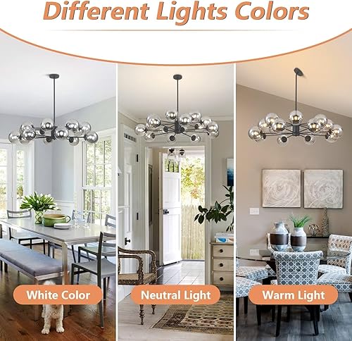 Miniatura 4 de KCO Lighting - Lámpara colgante Sputnik moderna de mediados de siglo, color negro mate, gris humo, cristal, lámpara colgante Sputnik de 16 luces,