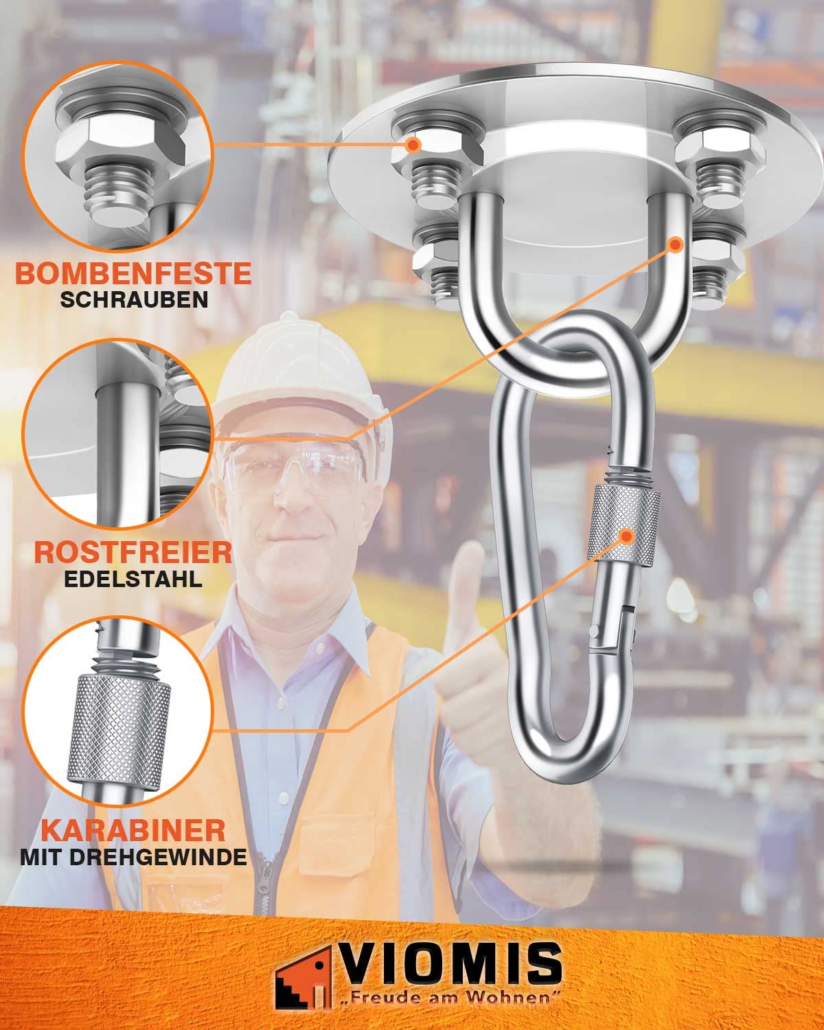 Gancio da soffitto in acciaio inox per sacchi da boxe [set da 2] – Portata 400 kg – Supporto per sacco da boxe – Ideale supporto da soffitto per sacco da boxe