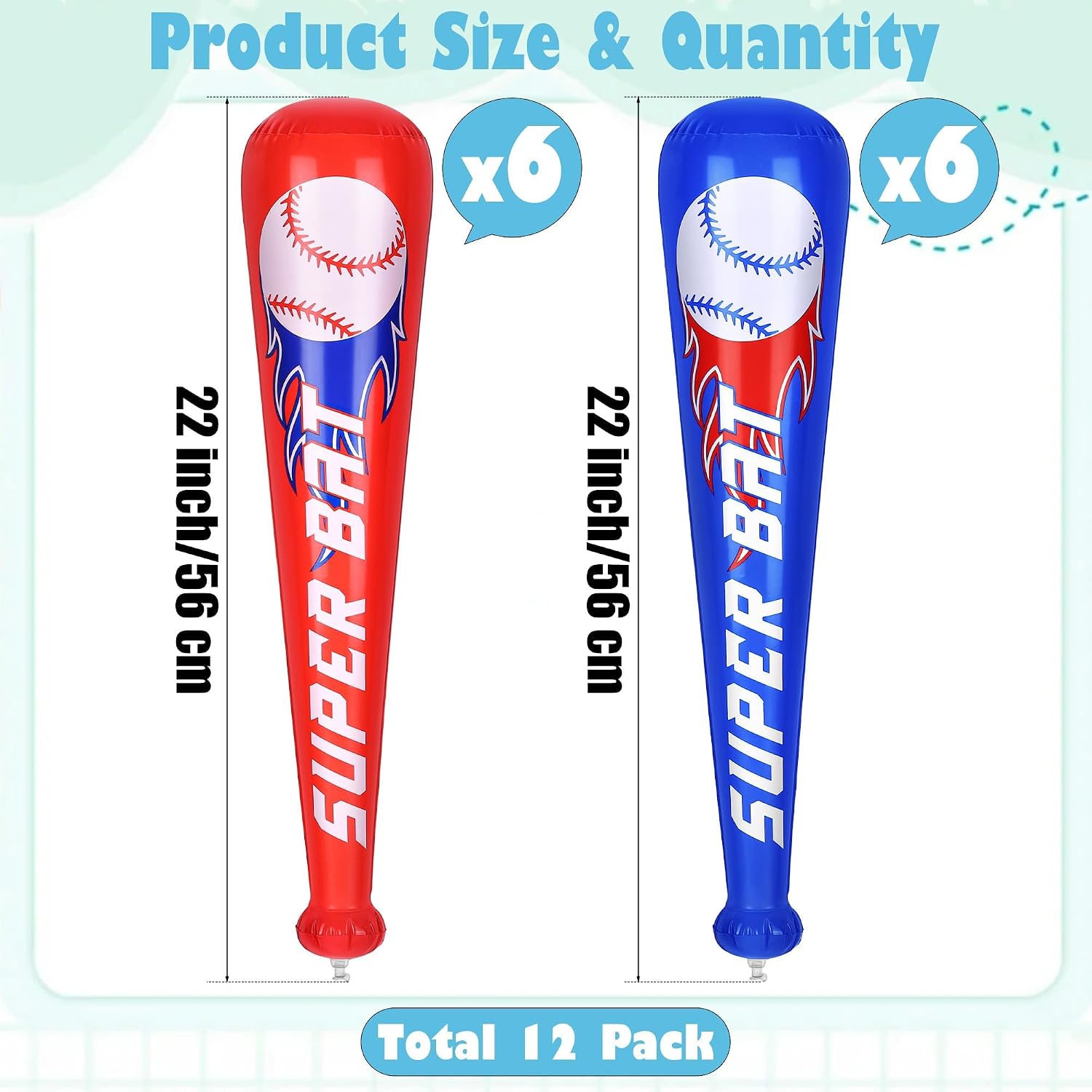 Fovths Inflatable Baseball Bats Bulk 12 Pack 22 Inch Blow Up Baseball Party Favors Red & Blue Sports Theme Inflatable Sports Bats for Birthday Party Decorations Game Prizes Event Supplies