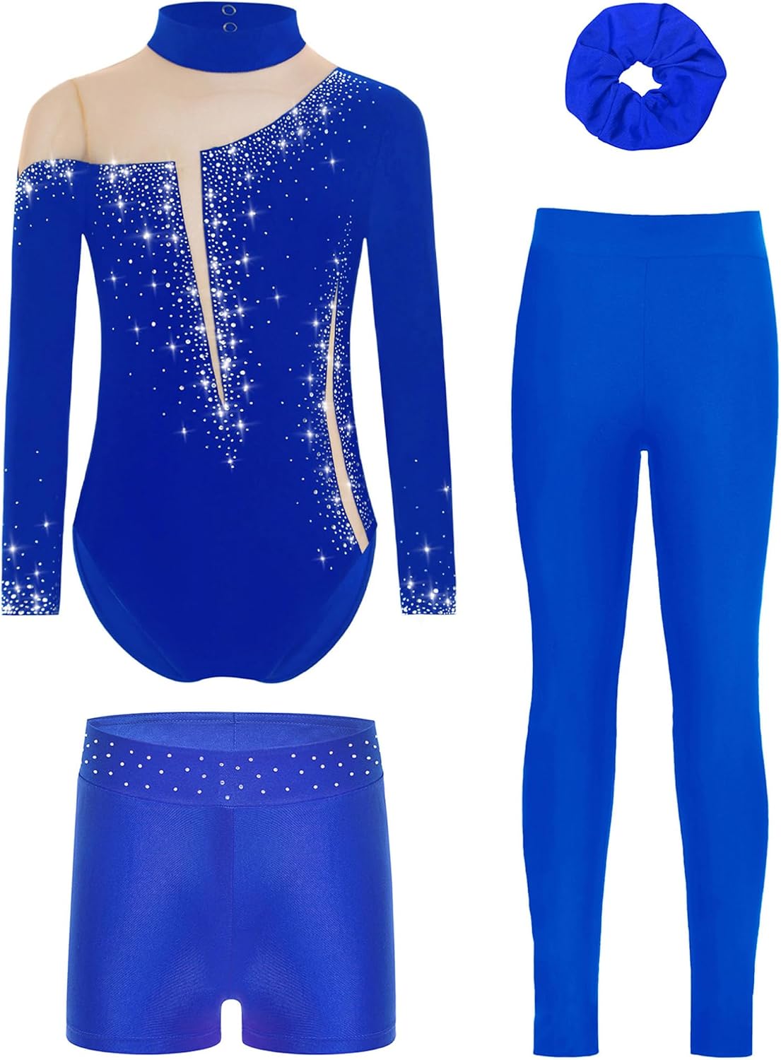 FEESHOW Kids Girls Gymnastics Leotard Dance Workout Set Ballet Tumbling Unitard with Shorts Leggings Hairband Activewear