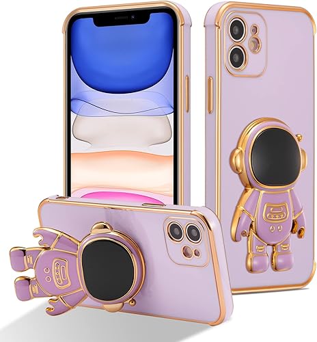 Miniatura 8 de RALEAVO Funda para iPhone 13 Pro, bonita funda de astronauta 6D con función atril, cubierta de lujo enchapado de lujo, ajuste delgado, TPU suave, a