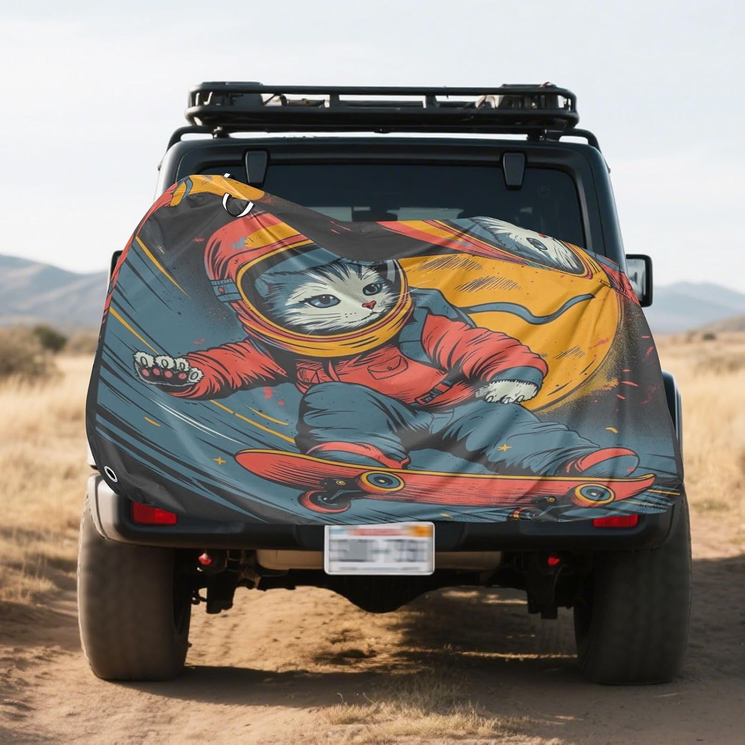 ALAZA Cat Kitten Astronaut Skateboard Bike Cover Waterproof Outdoor Ebike Bicycle Covers Tarp Protection for 1/2 Bikes, Sun UV Dust Wind Proof