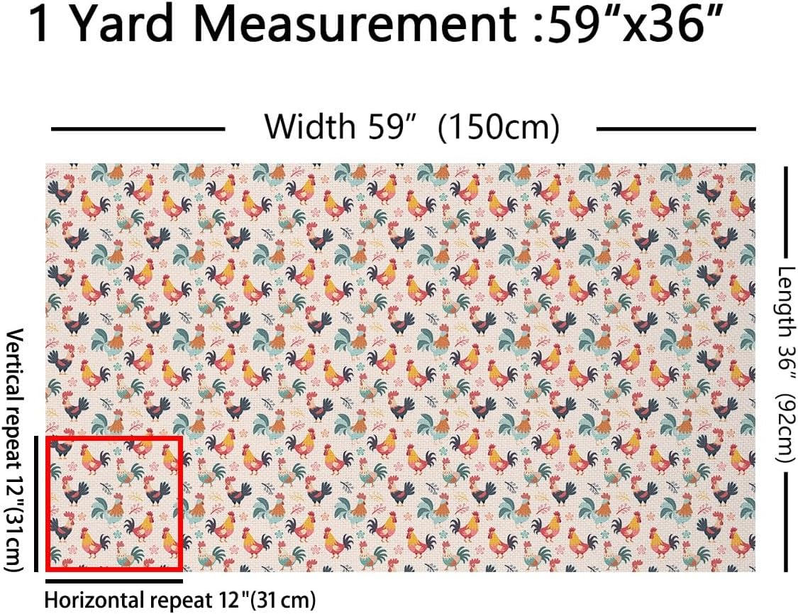 Erosebridal Cartoon Chicken Fabric by The Yard Colorful Floral Waterproof Outdoor Fabric for Kids Boys Girls Art Farmhouse Animals Print Upholstery Decor 5 Yards