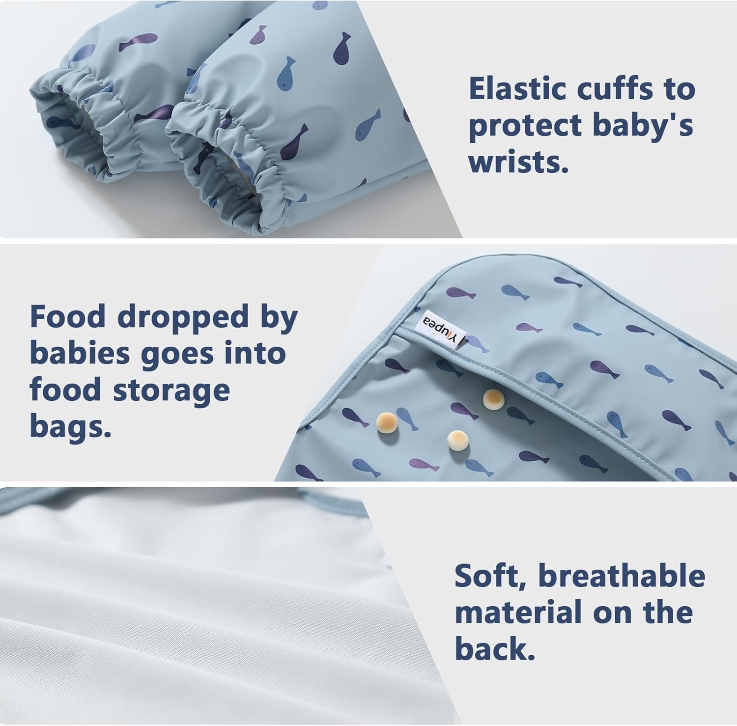 Baby Weaning Bib With Long Sleeves - Machine Washable & Waterproof, Mess Proof 6-24 Months for Led Weaning, Coverall Bibs for Feeding-Blue - Image 6