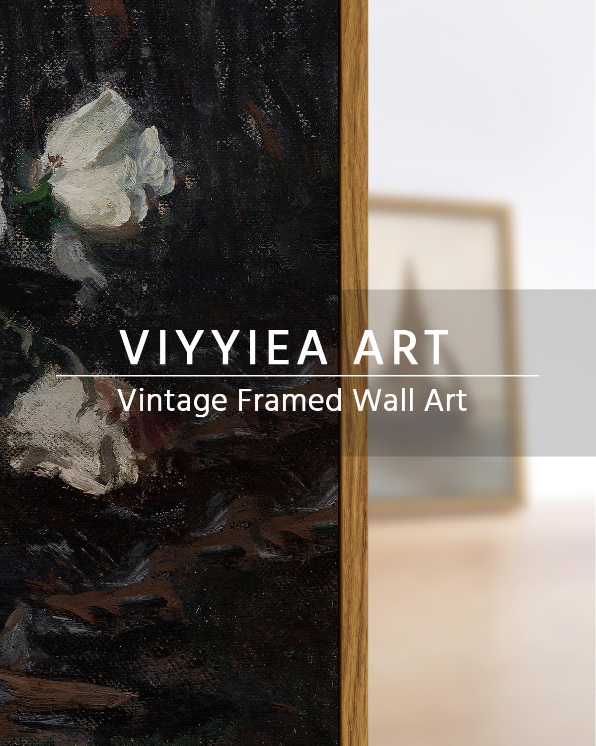 VIYYIEA Framed Canvas Wall Art Home Decor Vintage Botanical Prints White Roses in Vase Rustic Farmhouse Flower Wall Decor Mid Century Pictures Art Prints Floral Room Decor for Living Room 24 x 36