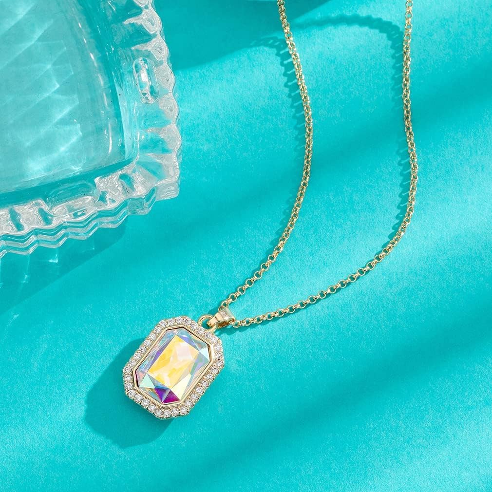 EVEVIC Austrian Crystal Halo Octagon Pendant Necklaces for Women Fashion 14K Gold Plated Dainty Necklace Hypoallergenic Jewelry - Image 6