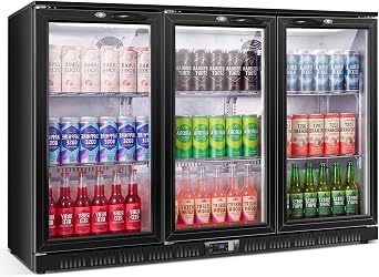 53.15" W Commercial Under Counter Beverage Refrigerator, 3 Glass Door | Back Bar Cooler, Built-in/FreestandingDrink Fridge with LED Light, Auto Defrost, Low-E Glass & Safety Lock, Rebound door