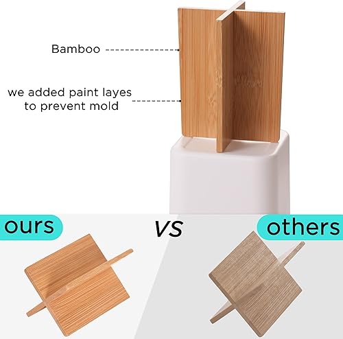 Miniatura 6 de Portacepillos de dientes para baños, organizador de pasta de dientes con 4 ranuras con divisor de bambú, accesorios de baño, soporte eléctrico para