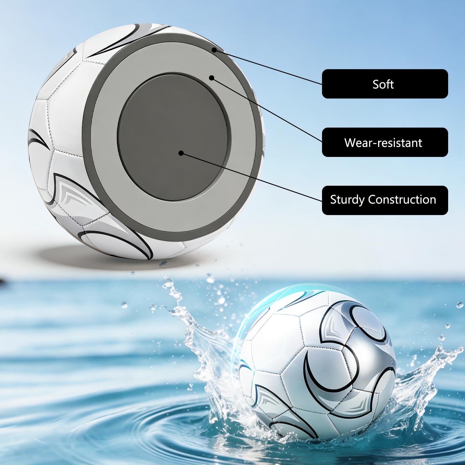SIKEMAY 6 Packungen Fußballbälle mit Pumpnadeln, für Erwachsene, Herren, Training, Teenager, Fußball, offizielle Größe 5, Indoor-Outdoor-Sport, Wettbewerb, Fußball, christliche