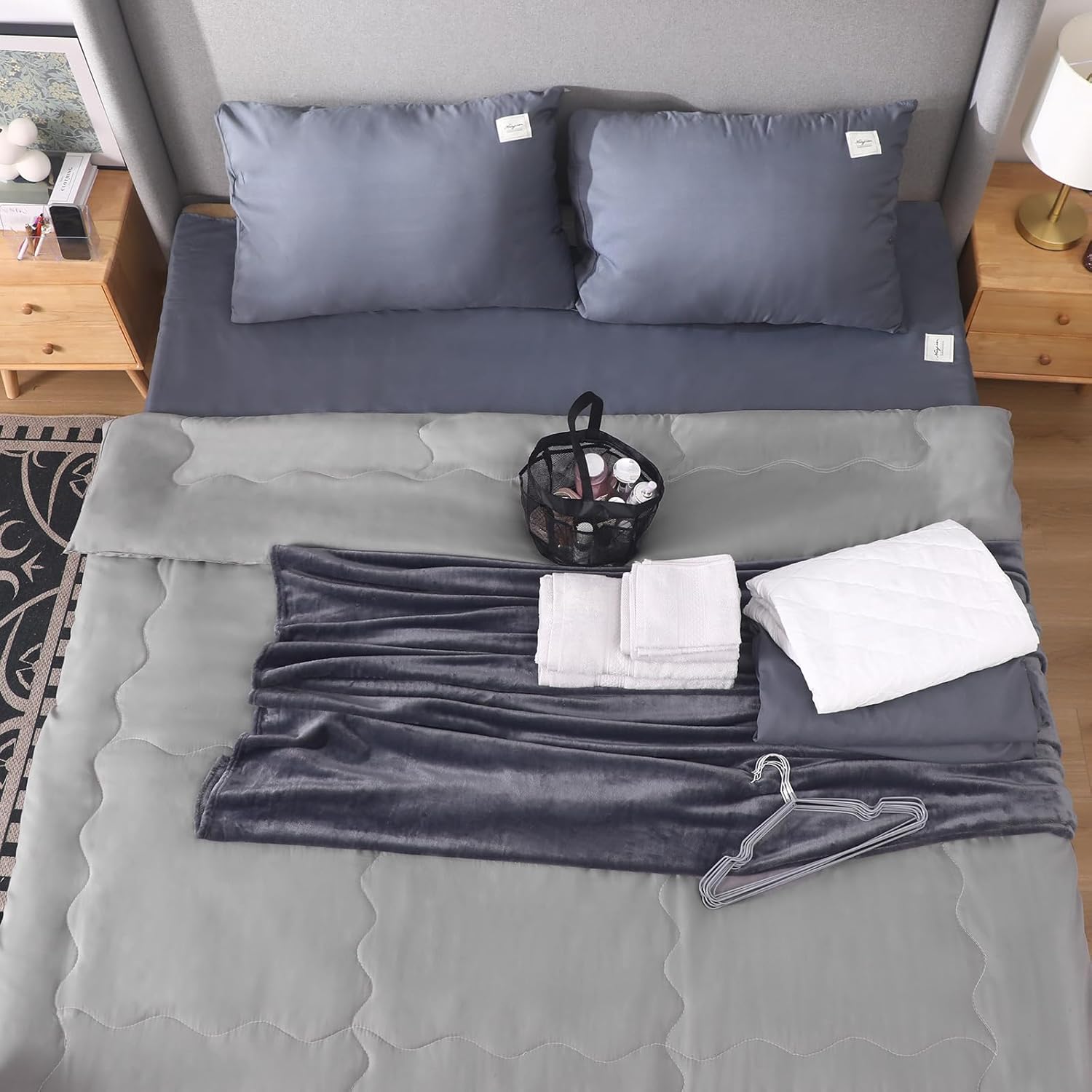29 Pcs College Dorm Twin XL Bedding Bundle Comforter College Essentials for Guys Dorm Bedding Bathroom and Storage Supplies for School Essentials(Grey)