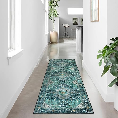 Vista 230 de Moynesa Alfombra de pasillo ultrafina lavable, vintage, de 2 pies 6 x 8 pulgadas, antideslizante, resistente a las manchas, resistente a