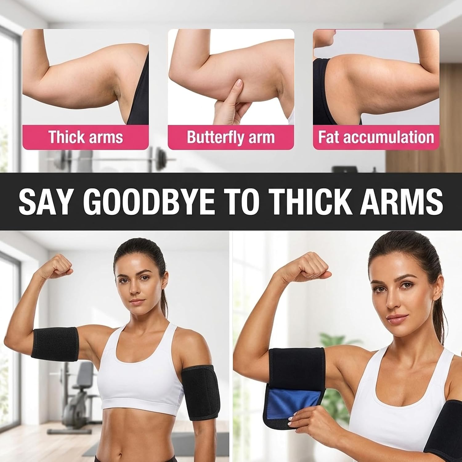 4PCS Arm Sweat Bands for Women, Arm Trimmers for Flabby Arms, Arm Trimmers, Blue and Black Color Set, Four Exercise Bands for Arm Toning and Workout Sessions