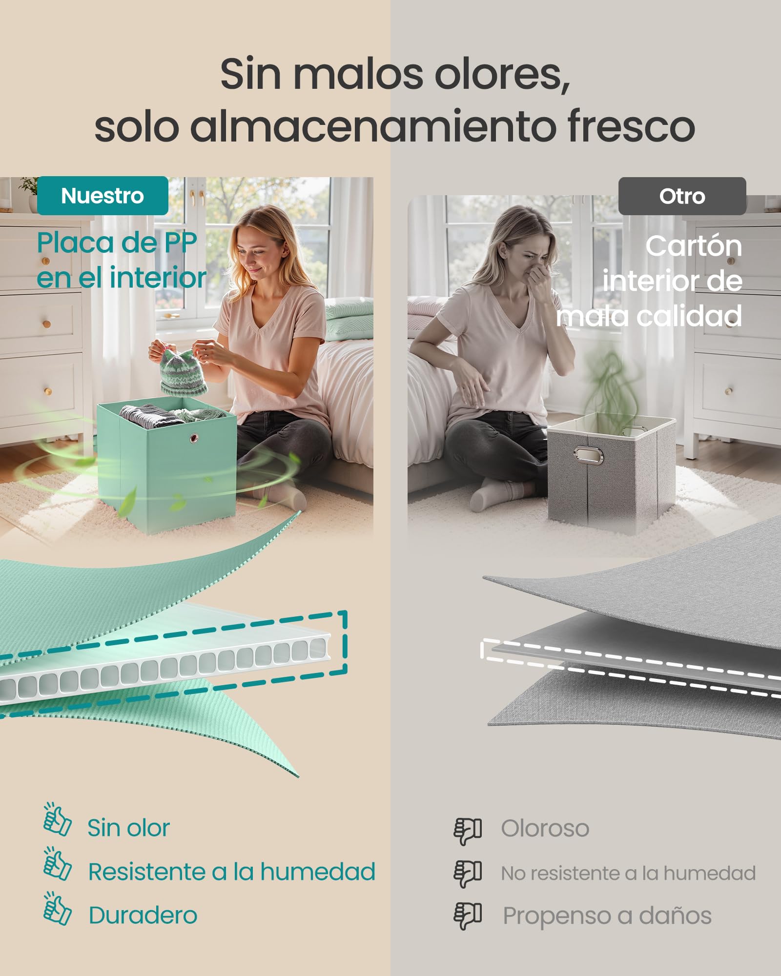 SONGMICS Caja de Almacenaje Plegable 33x33x33 cm Juego de 6 Tela Organizador para Estantería Cúbica