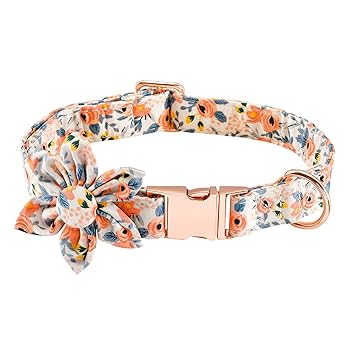 Dog Collar with Flower, Cute Floral Dog Collar for Small Medium Large Girl Female Pet Cat with Adjustable Quick Release Metal Buckle and D Ring