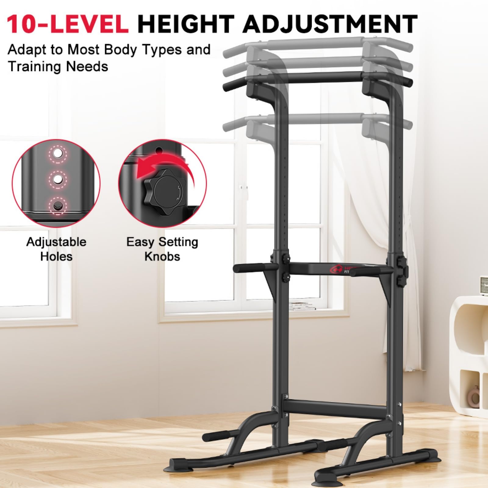 Power Tower Dip Station - Barra per trazioni autoportante, multifunzione per allenamento a torre elettrica, regolabile in altezza, 165-210 cm, autoportante per palestra domestica